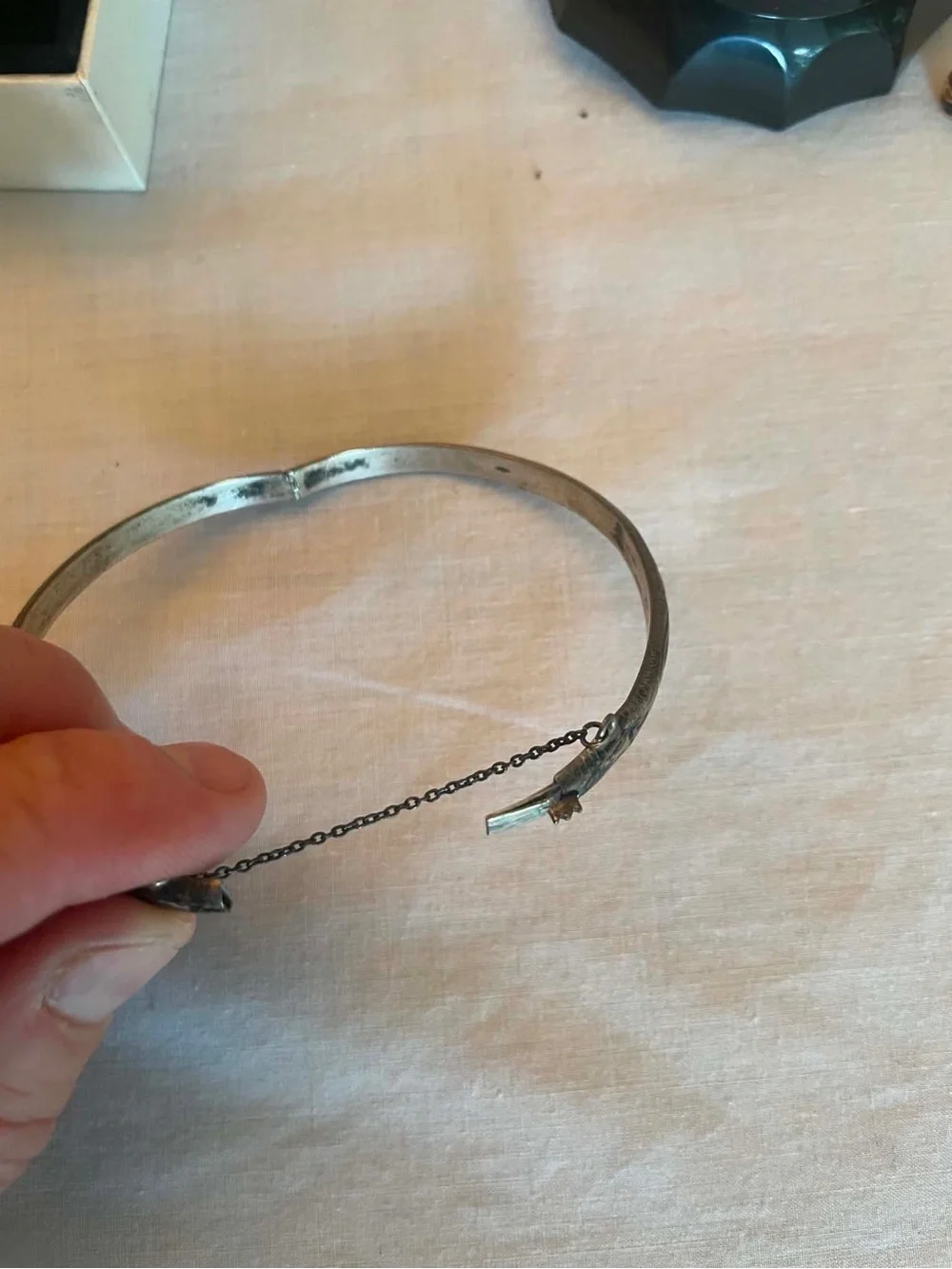 Sterling Silver Hinged Bangle Bracelet with Safety Chain